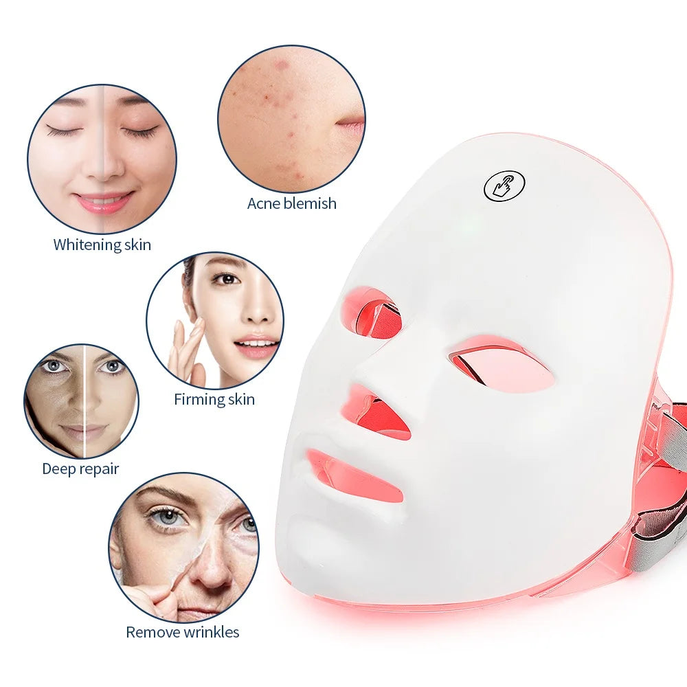 Wireless 7-Color LED Face Beauty Machine – Photon Therapy Facial & Neck Mask for Skin Tightening and Rejuvenation
