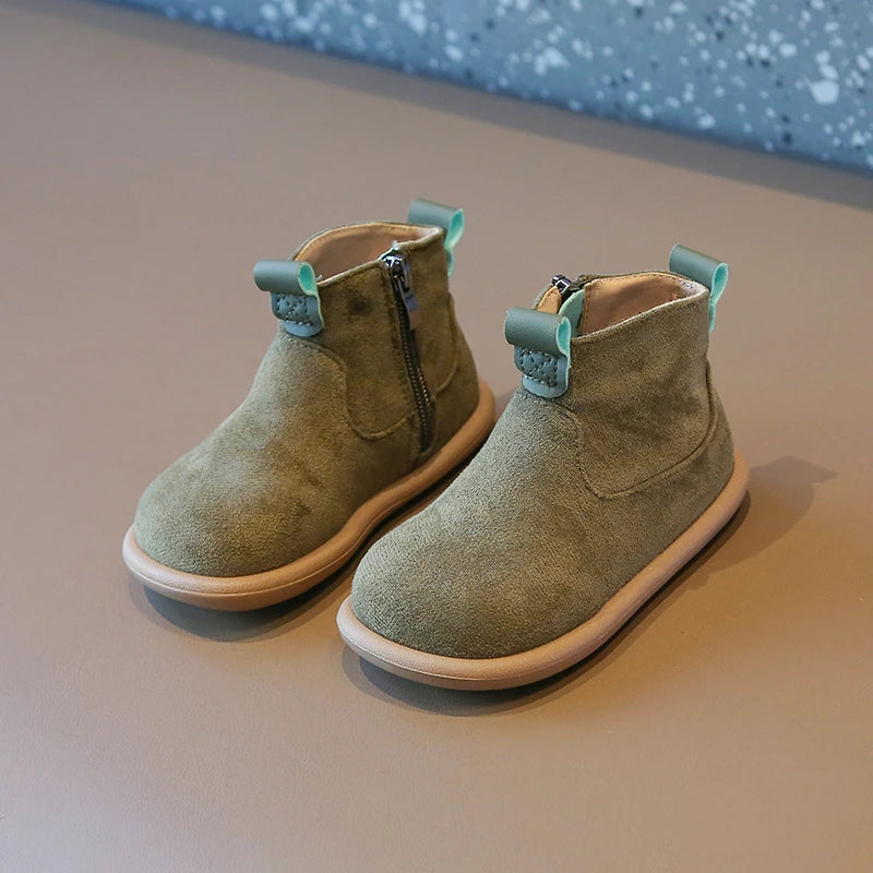 Autumn Winter Baby Boots – Boys Girls Oxford Suede Plush Ankle Shoes Anti-Slip Outdoor Kids Footwear