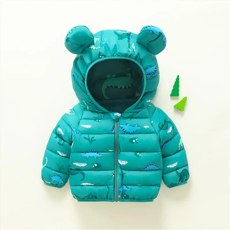 Kids Winter Hooded Down Jacket – Baby Boys & Girls Lightweight Cartoon Print Warm Coat