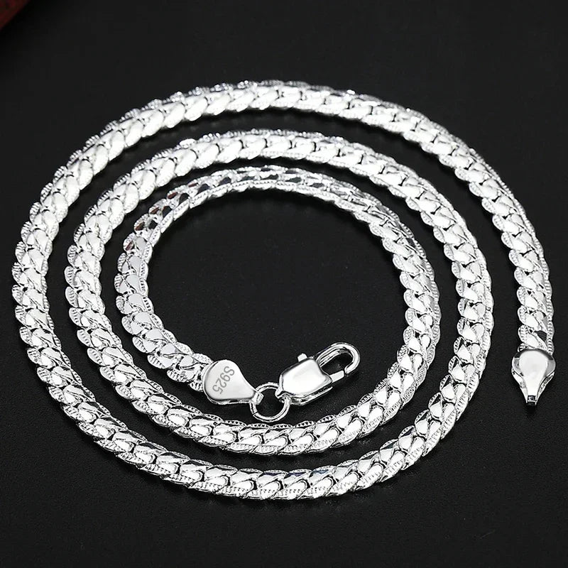 925 Sterling Silver 18K Gold 5MM Sideways Chain Necklace – Unisex Wedding & Fashion Jewelry