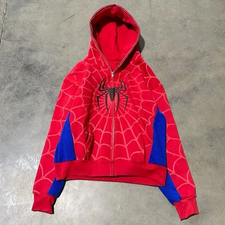 Unisex Spider Print Zip Up Hoodie – Y2K Harajuku Streetwear Jacket
