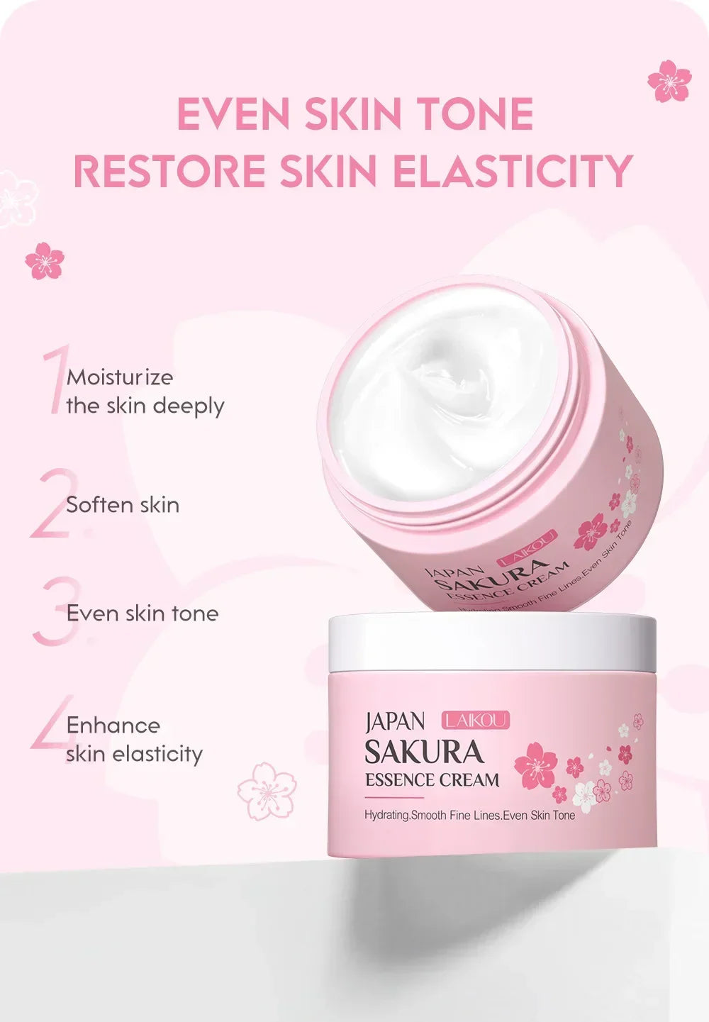 LAIKOU Japan Sakura Face Cream – Smoothing Moisturizer, Whitening & Nourishing, Oil Control & Skin Repair, Hydrating Skincare 25g
