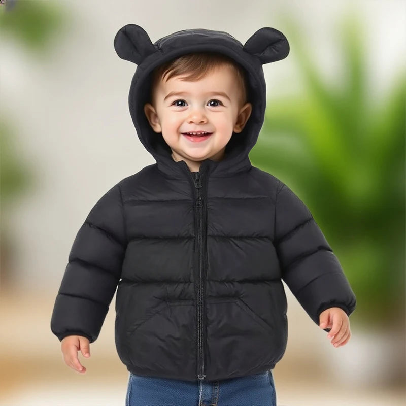 Autumn Winter Kids Down Jacket – Warm Hooded Zipper Coat 2–6Y Boys Girls Outerwear