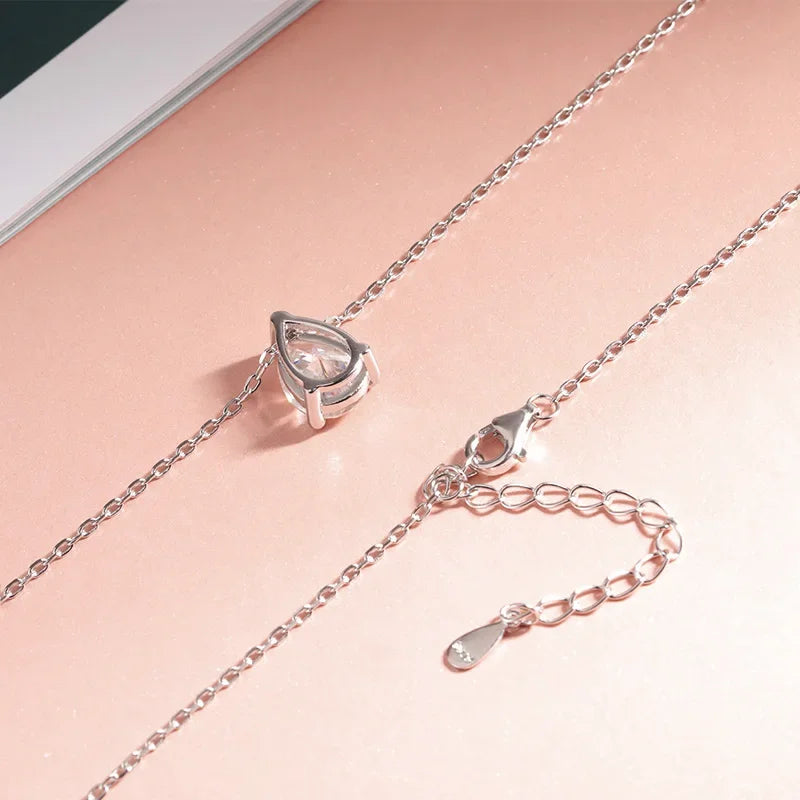 Smyoue Certified 1CT & 2CT Pear Cut Moissanite Necklace – 18K Gold Plated 925 Sterling Silver Pendant