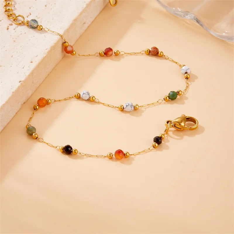 316L Stainless Steel Natural Beads Bracelet – 2025 Trendy Non-Fading Gold Jewelry for Women