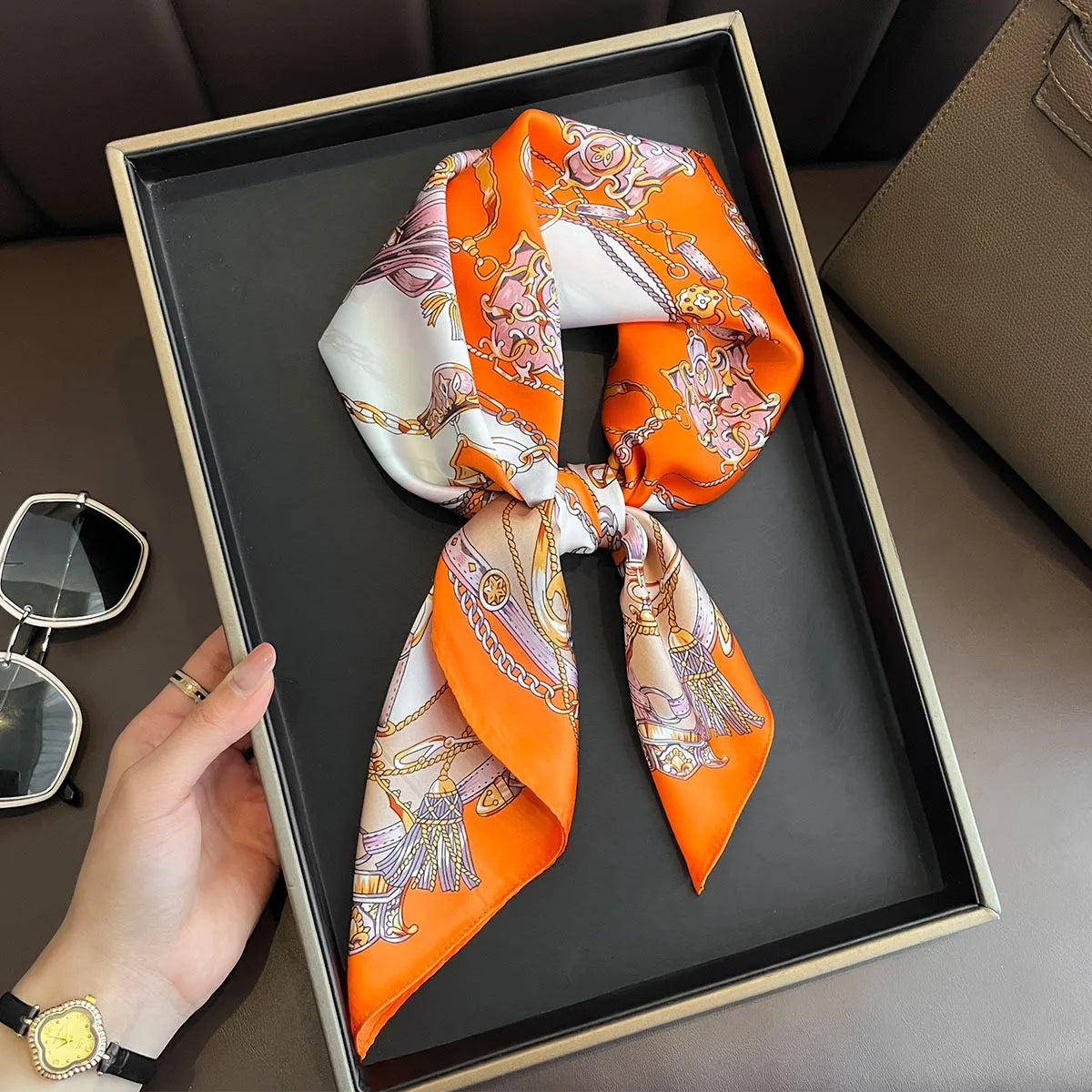2025 New 70x70cm Printed Women’s Silk Scarf – Luxury Pashmina Square Shawl & Headband