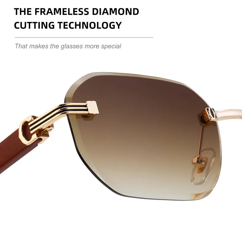 Vintage Square Rimless Sunglasses – Luxury Punk UV400 Anti Blue Light for Men 2025