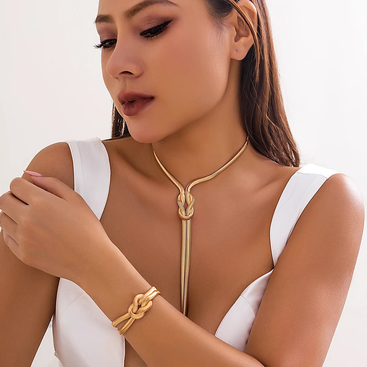 2Pcs Sexy Snake Chain Set – Twisted Necklace & Bracelet for Women, Vintage Goth Y2K