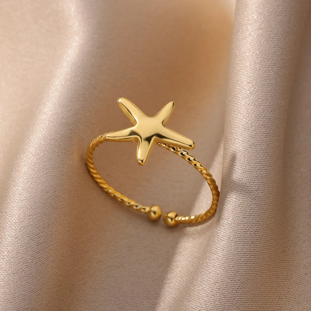Gold Stainless Steel Open Ring – Waterproof Women’s Wedding Band Jewelry