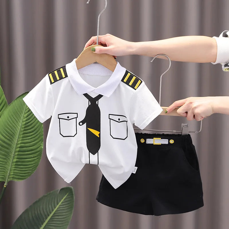 2PCS Mother & Kids Summer Cotton Sets – Boys’ Short Sleeve T-Shirt & Shorts Fashion Suit