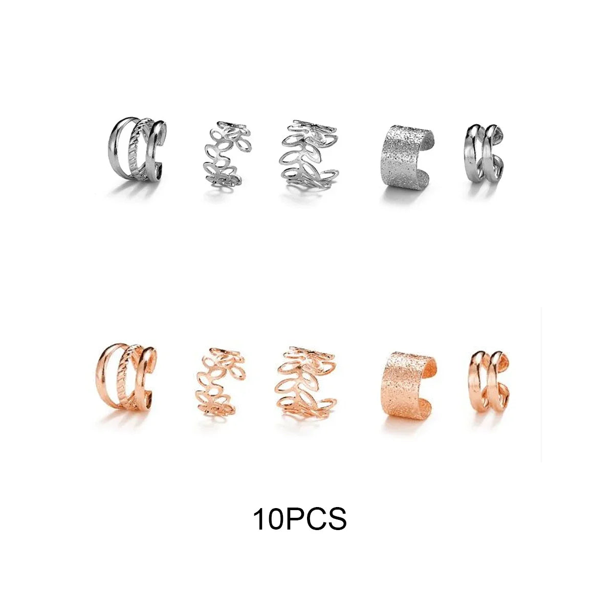 10Pcs Rose Gold Leaf Ear Cuff Set – Non-Piercing Women’s Jewelry