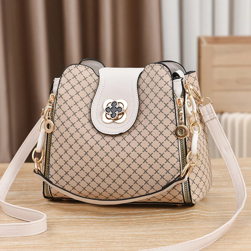 Luxury Check Print Bucket Bag – Large Capacity Shoulder & Crossbody Handbag for Women