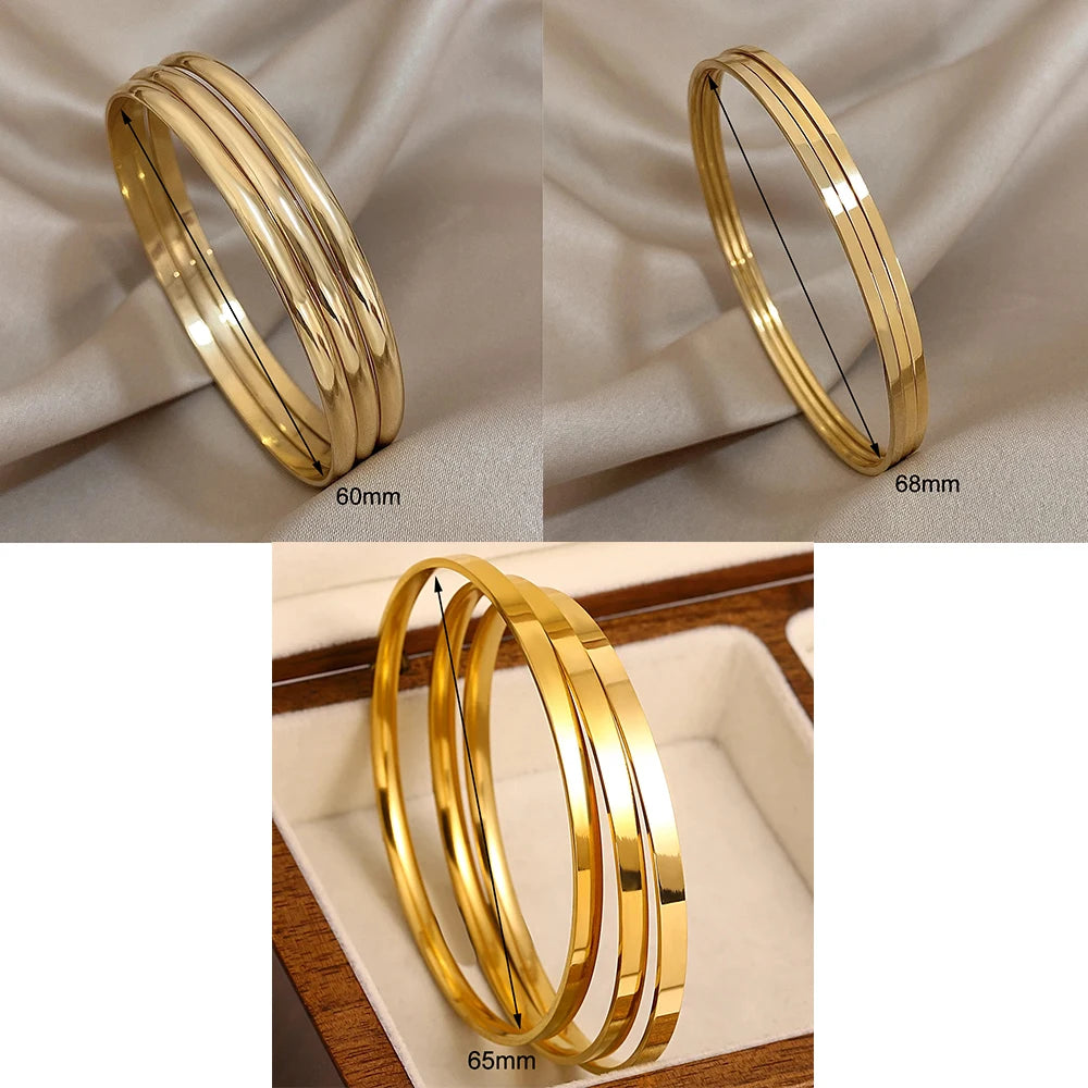 3pcs 18K Gold Plated Stainless Steel Minimalist Bangle Set – Waterproof Jewelry for Women