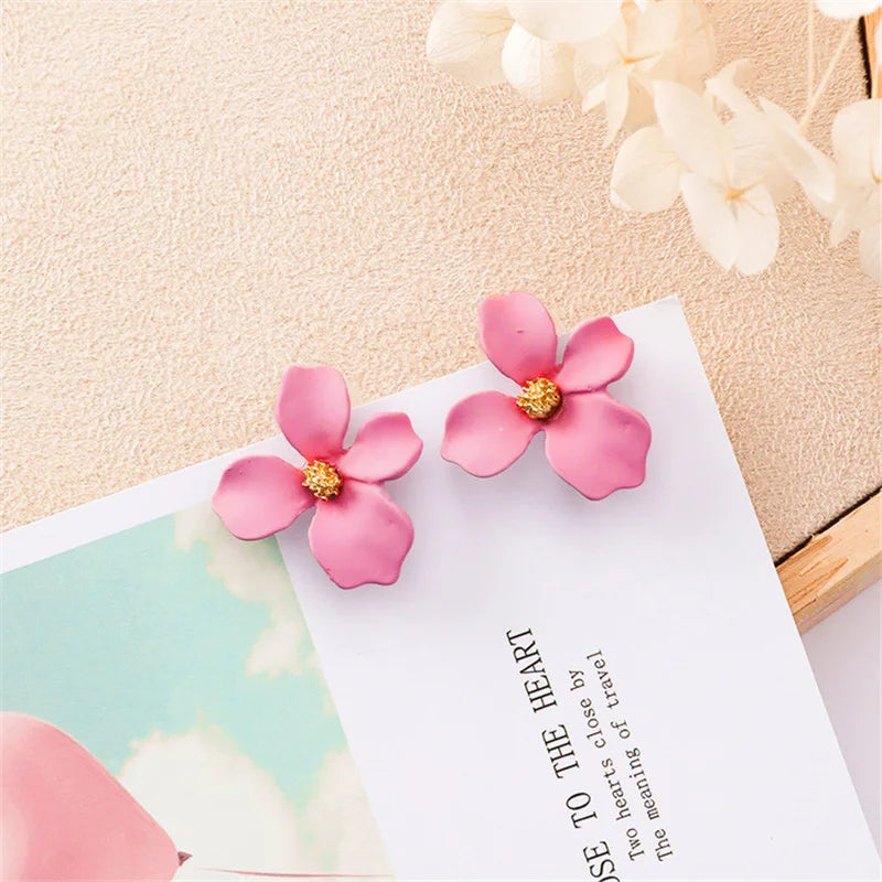 Colorful Metal Dangle Earrings – Flower & Heart Pendant Women’s Jewelry
