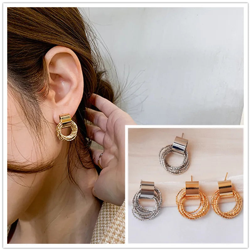Vintage Metal Round Drop Earrings – Geometric Women’s Statement Jewelry