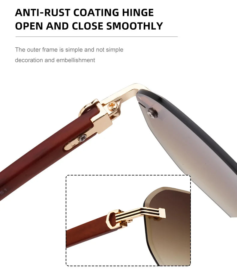 Vintage Square Rimless Sunglasses – Luxury Punk UV400 Anti Blue Light for Men 2025