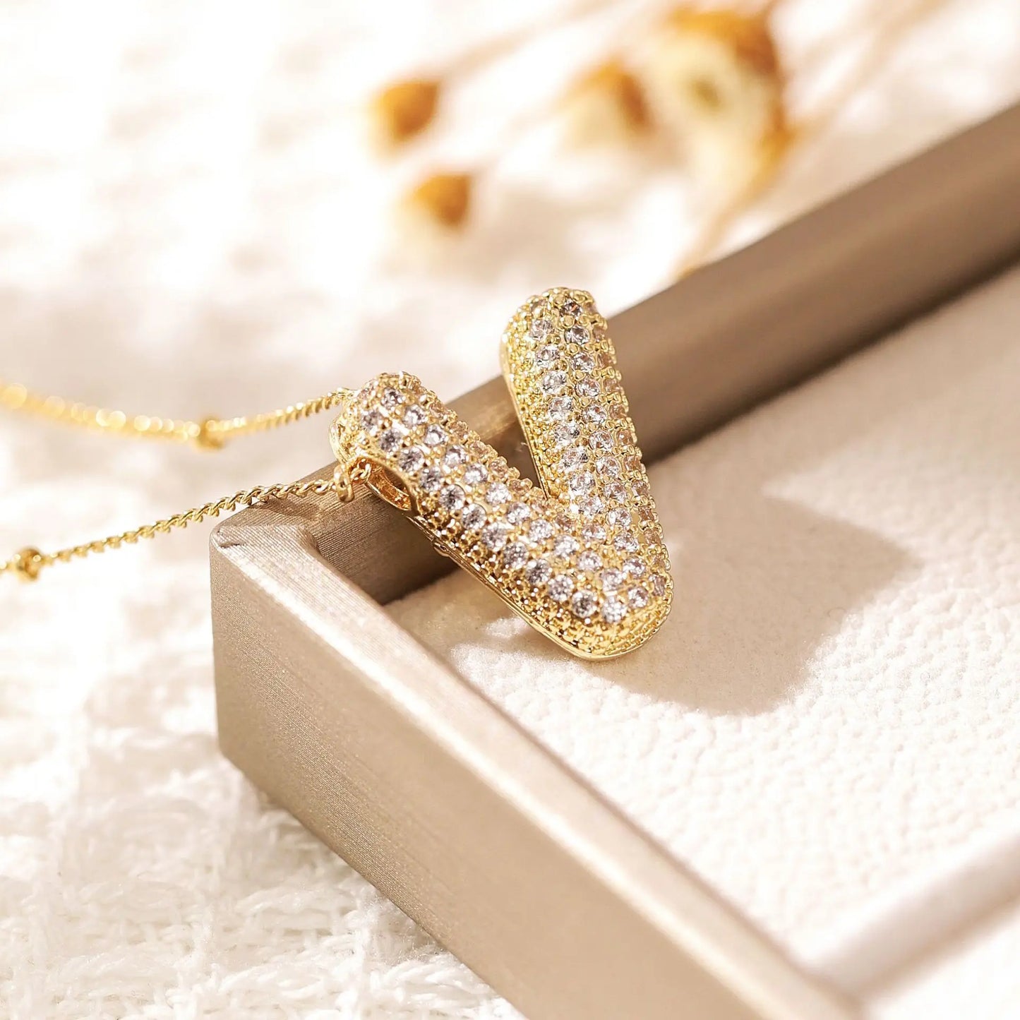 Gold A–Z Letter Necklace – Zircon Pendant Minimalist Chain