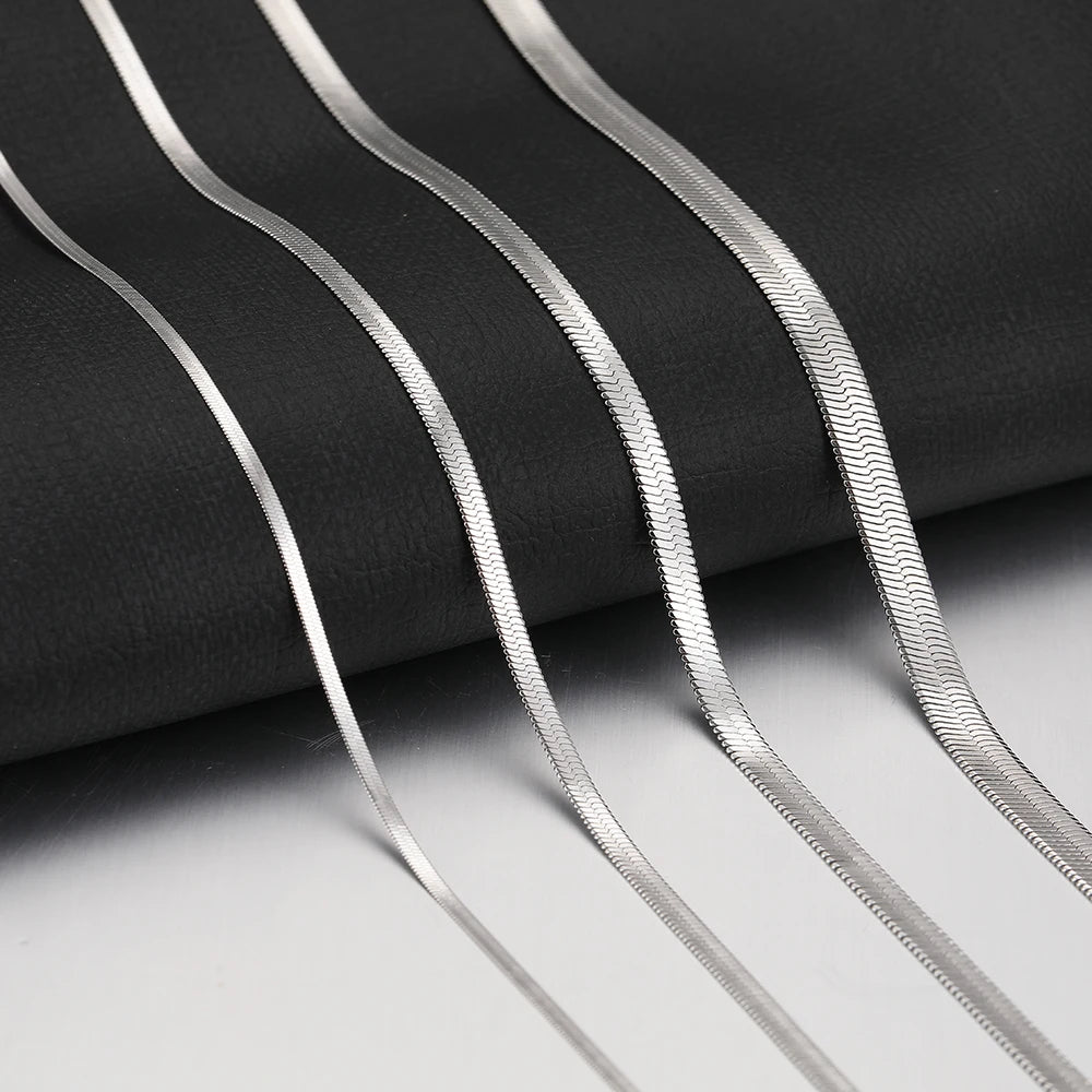 Stainless Steel Herringbone Snake Chain – Unisex Waterproof Choker Necklace