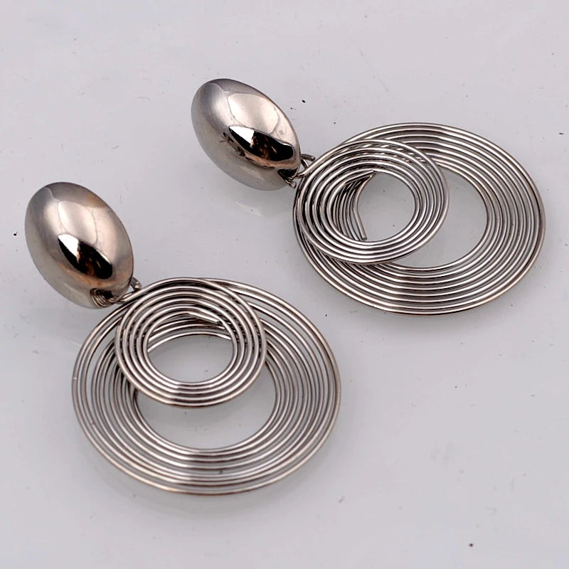 Big Round Metal Statement Earrings – Gold & Silver Geometric Women’s Jewelry