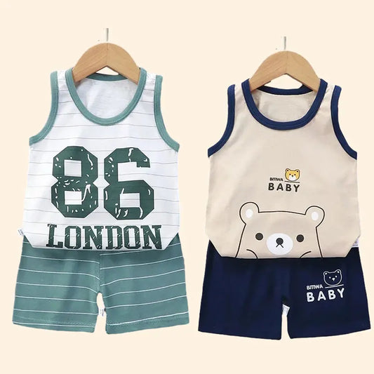 Children’s Summer Cotton Sets – Boys & Girls Sleeveless Tank Tops & Shorts