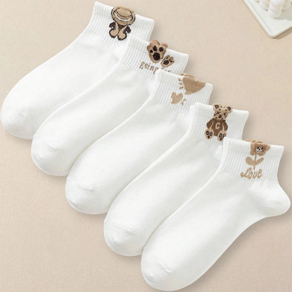 Cartoon Teddy Bear Ankle Socks – 5/10/20 Pairs Breathable & Cute