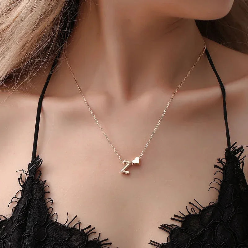 SUMENG Tiny Heart Initial Necklace – Gold & Silver Dainty Letter Choker for Women