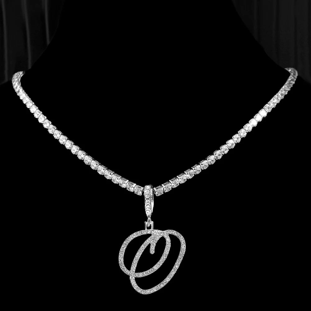 Cursive Letter Name Necklace – CZ Alphabet Pendant Hip Hop Jewelry
