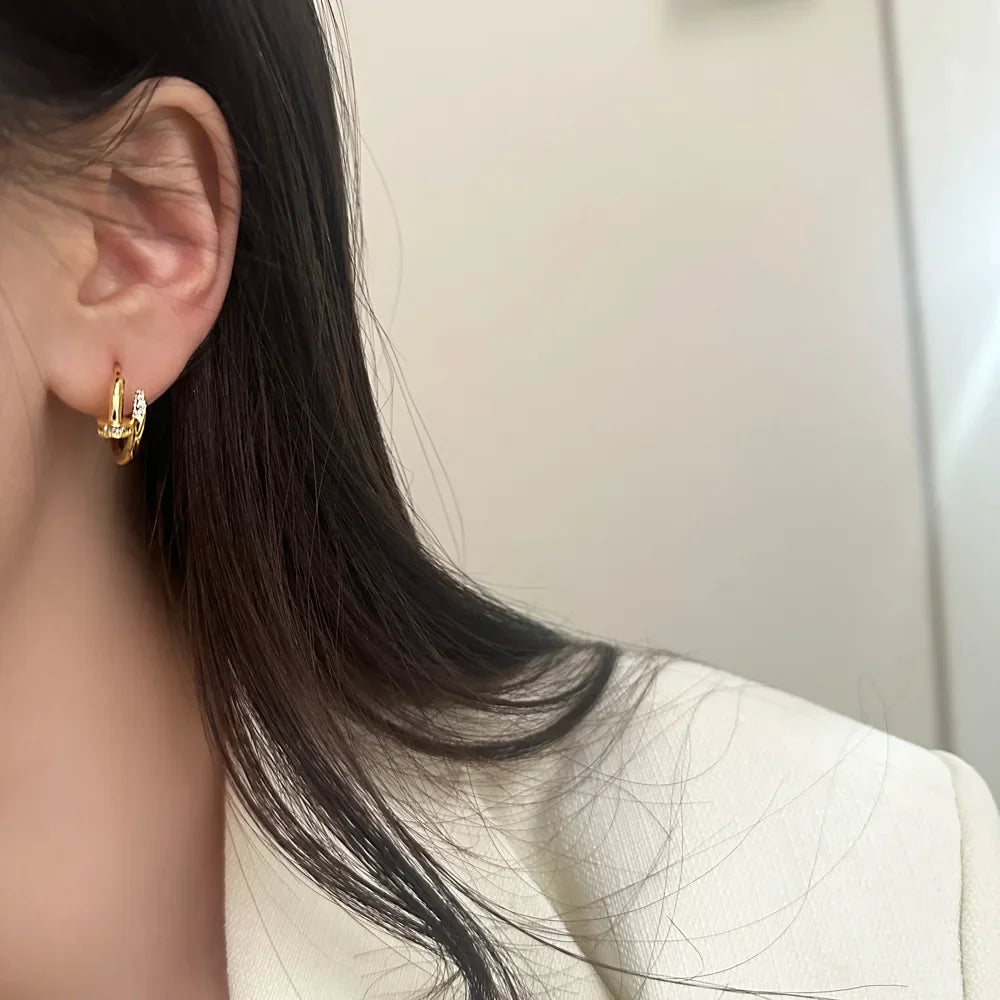 925 Sterling Silver Zircon Nail Hoop Earrings – Minimalist Trendy Jewelry for Women
