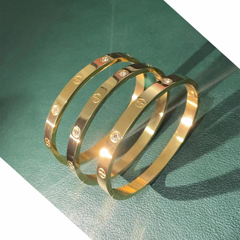 2023 Gold Zircon Cross Nail Bracelet – Stainless Steel Bangle for Women