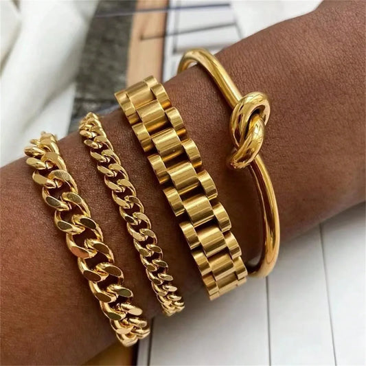18K Gold-Plated Stainless Steel Chain Bracelet – Unisex Waterproof Jewelry Gift