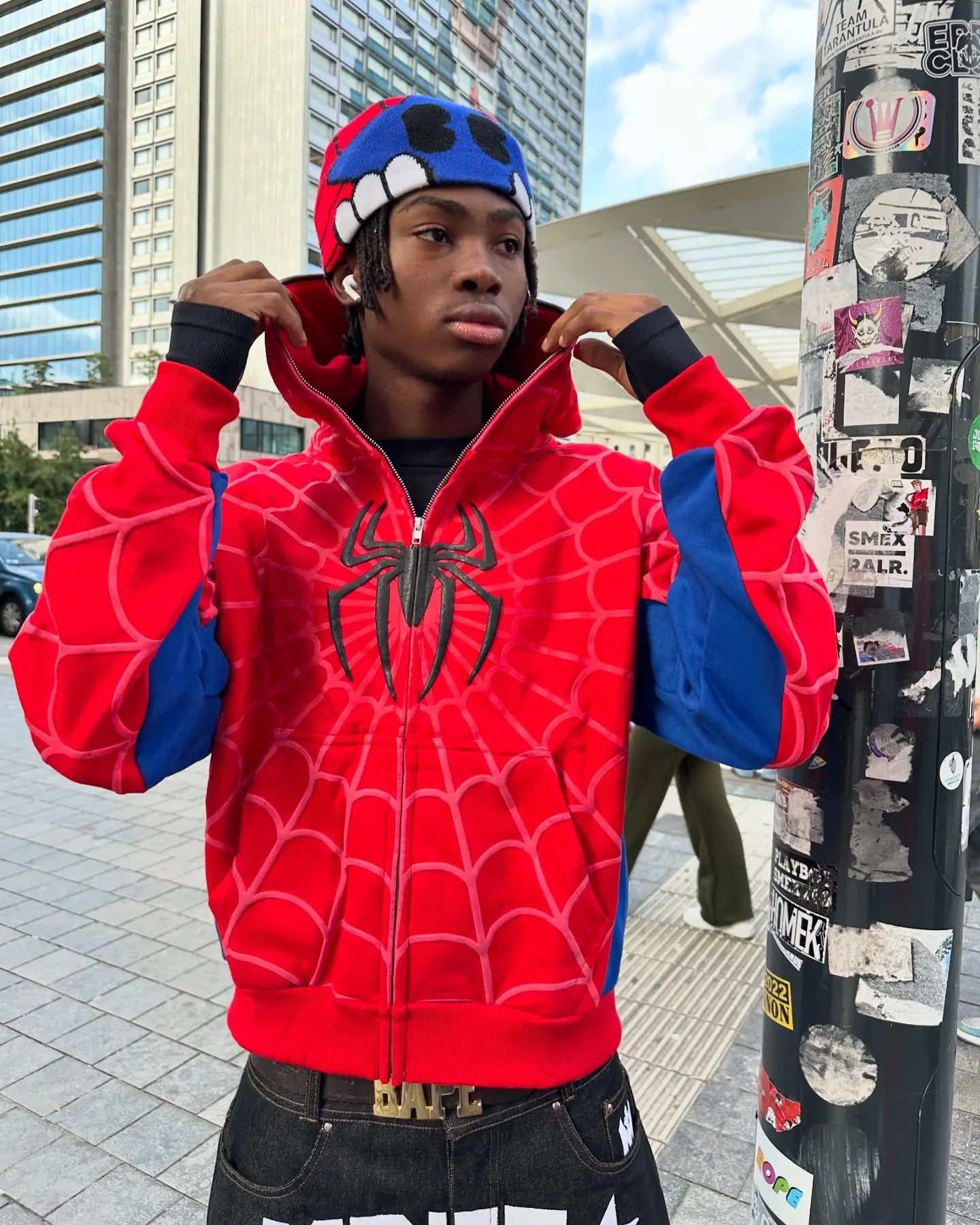 Gothic Red Spider Zip Up Hoodie Jacket Y2K Streetwear Unisex Sweatshirt