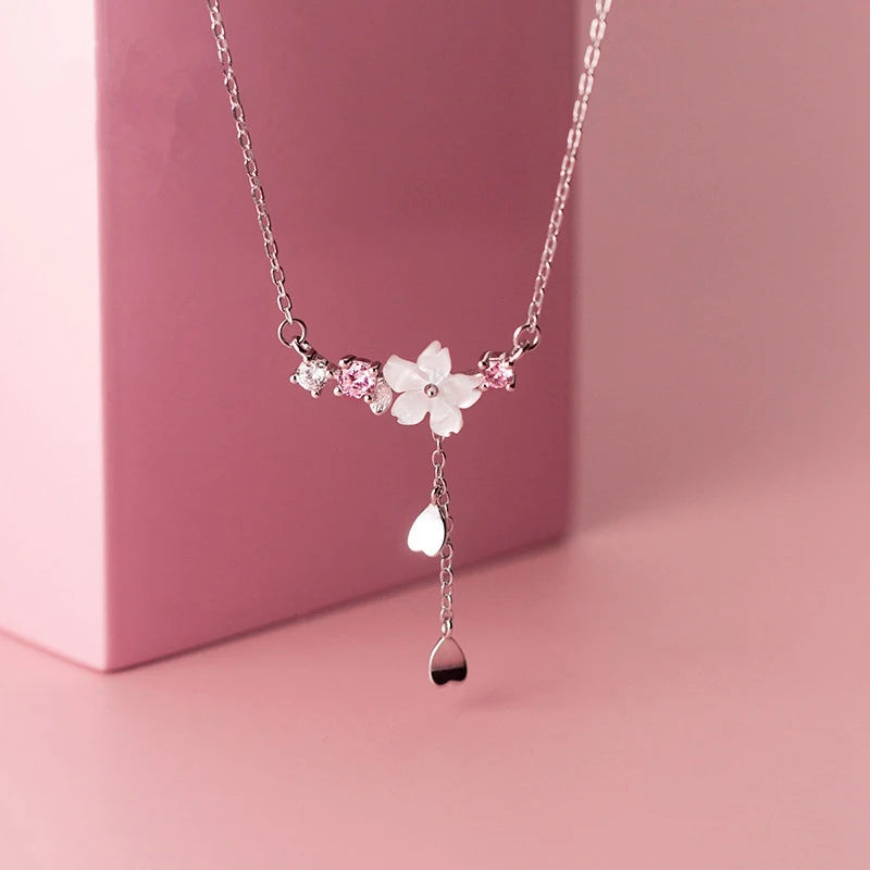 Cherry Blossom Flower Necklace – Crystal Butterfly Pearl Women’s Jewelry