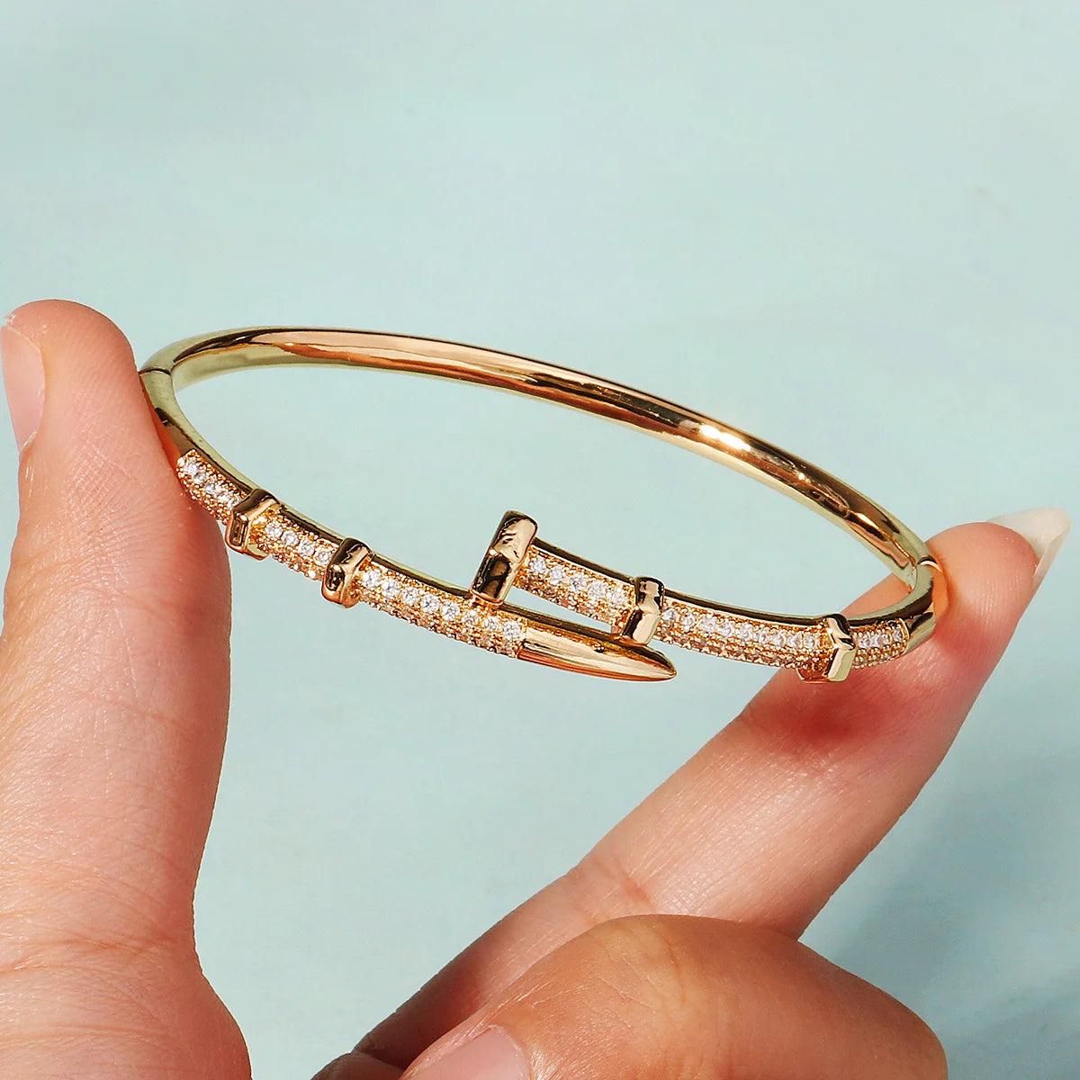Classic Stainless Steel Nail Bracelet – Sparkling Zircon Bangle Jewelry Gift