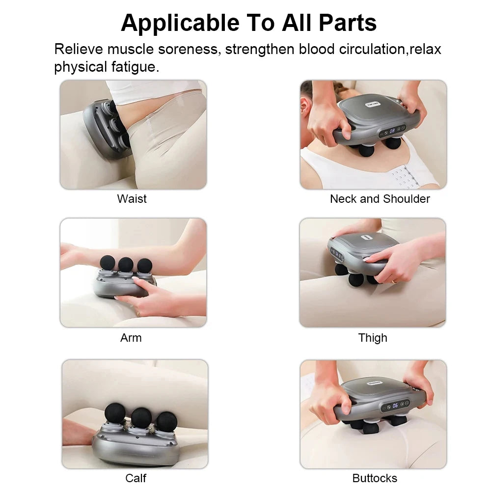 Fascia Gun Muscle Massager – Professional High-Frequency Massage Gun with 6 Heads for Back, Waist, Shoulder & Full Body Relief