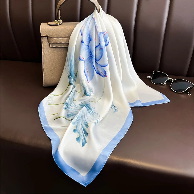 2025 New 70x70cm Printed Women’s Silk Scarf – Luxury Pashmina Square Shawl & Headband