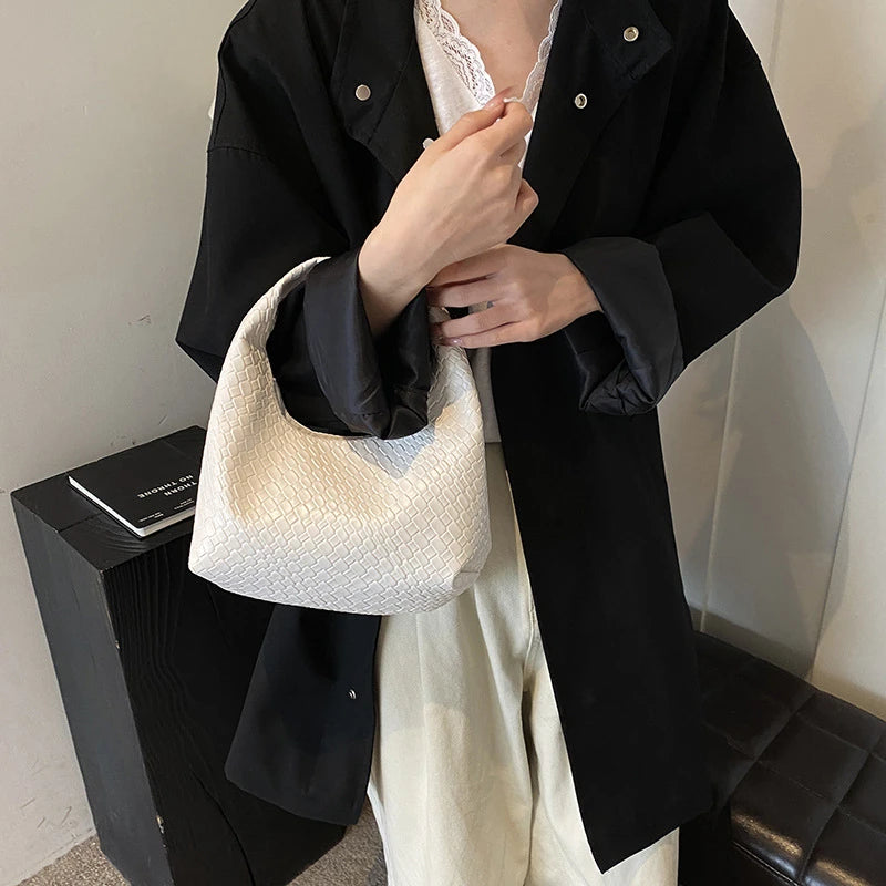 Classic Woven PU Leather Hobo – Small Top-Handle Shoulder Bag for Women