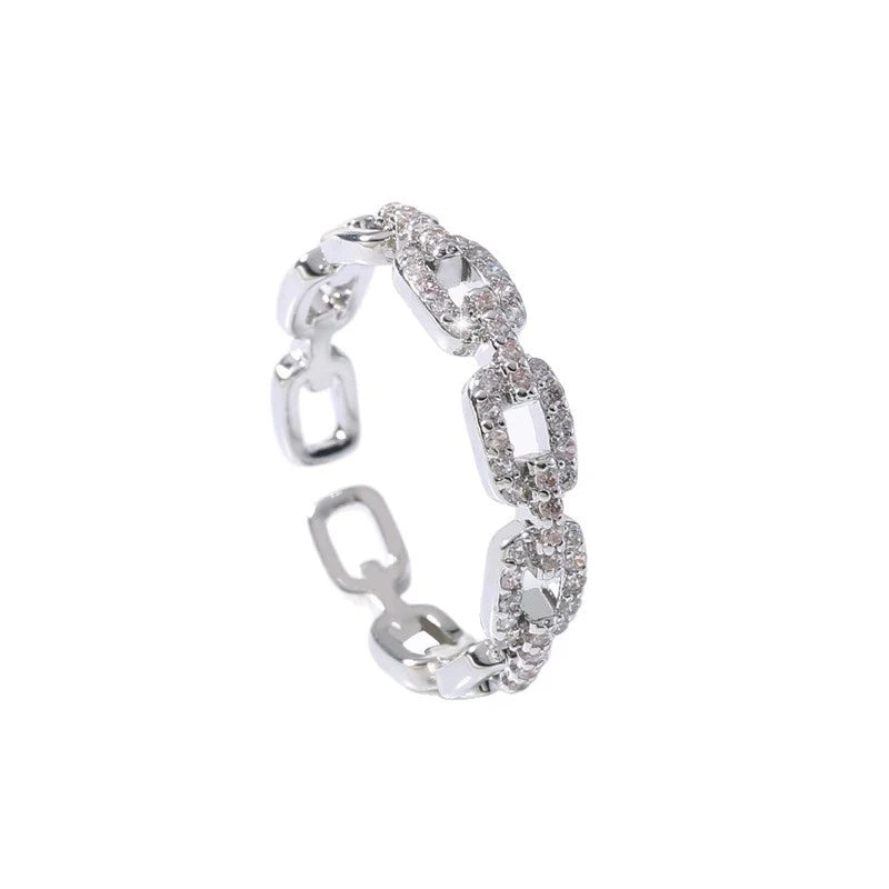Zircon Twist Chain Open Ring – Elegant Gold & Silver Women’s Wedding Jewelry