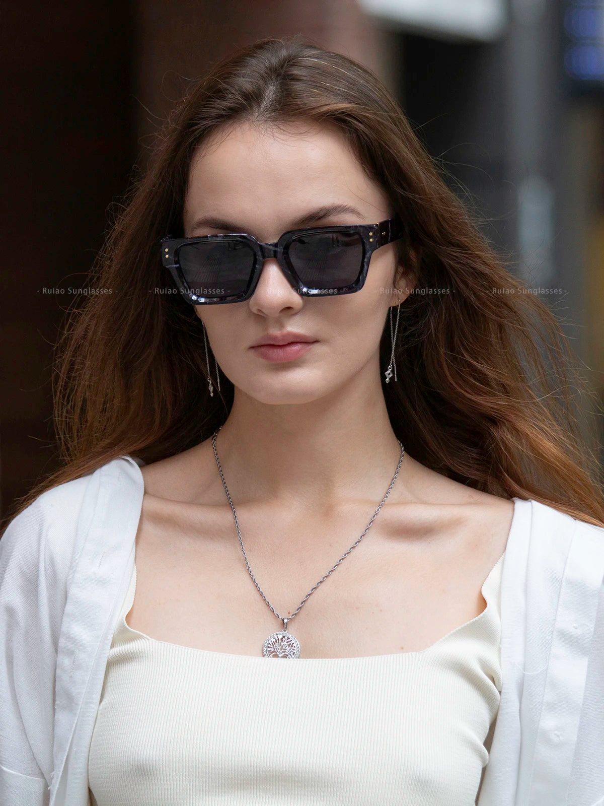 Ruiao 2025 Luxury Premium Black Designer Square Sunglasses – Unisex for Men & Women