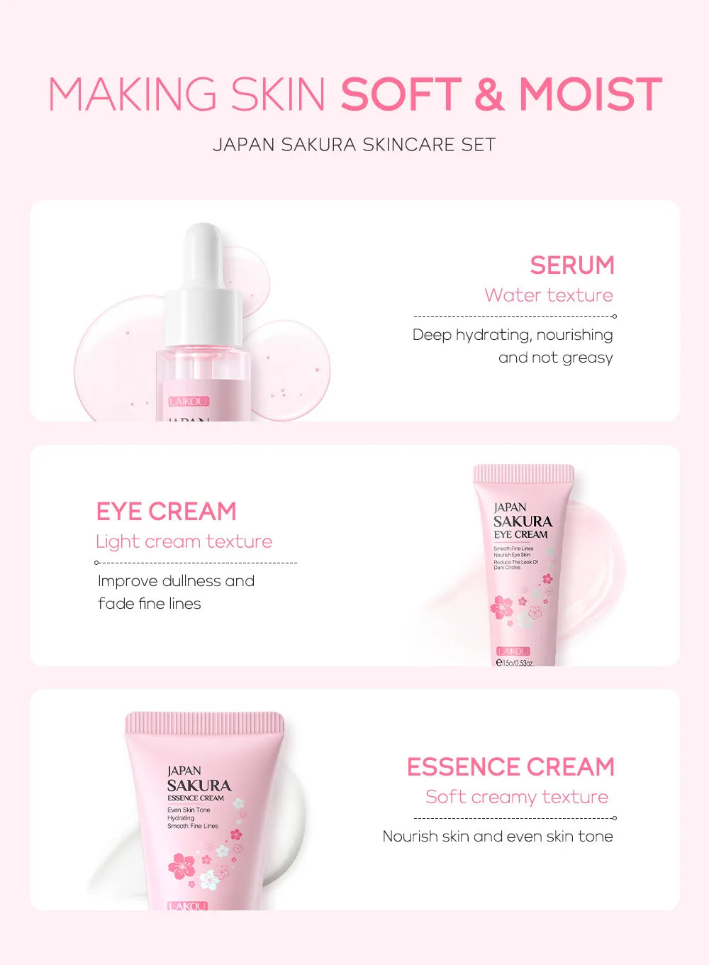LAIKOU Vitamin C Skincare Set – Serum, Eye & Face Cream (3pcs)