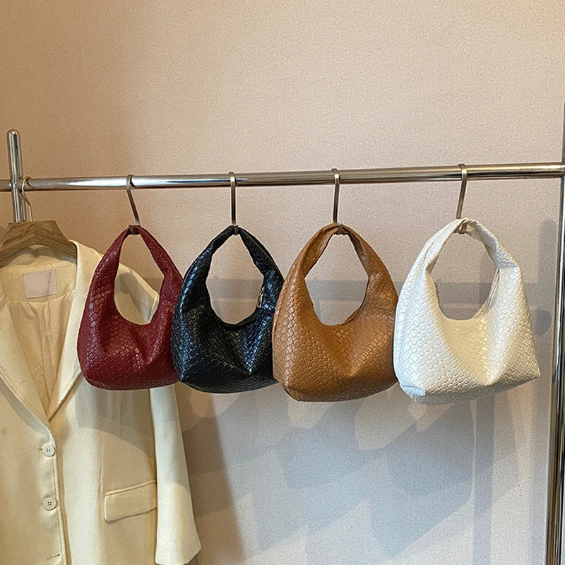 Classic Woven PU Leather Hobo – Small Top-Handle Shoulder Bag for Women