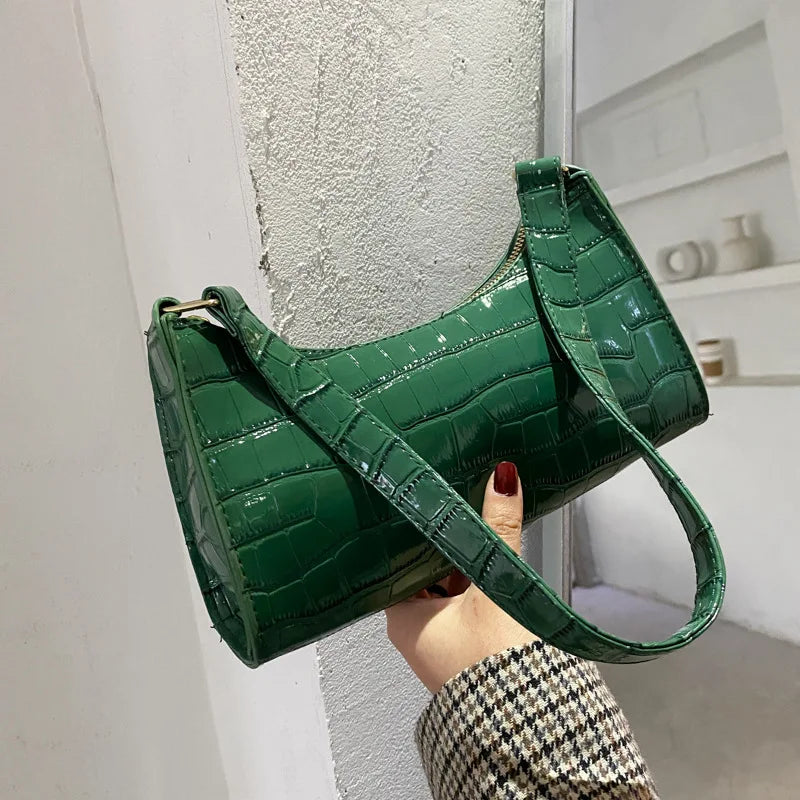Retro Alligator Pattern PU Leather Handbag – Small Shoulder & Clutch Tote for Women