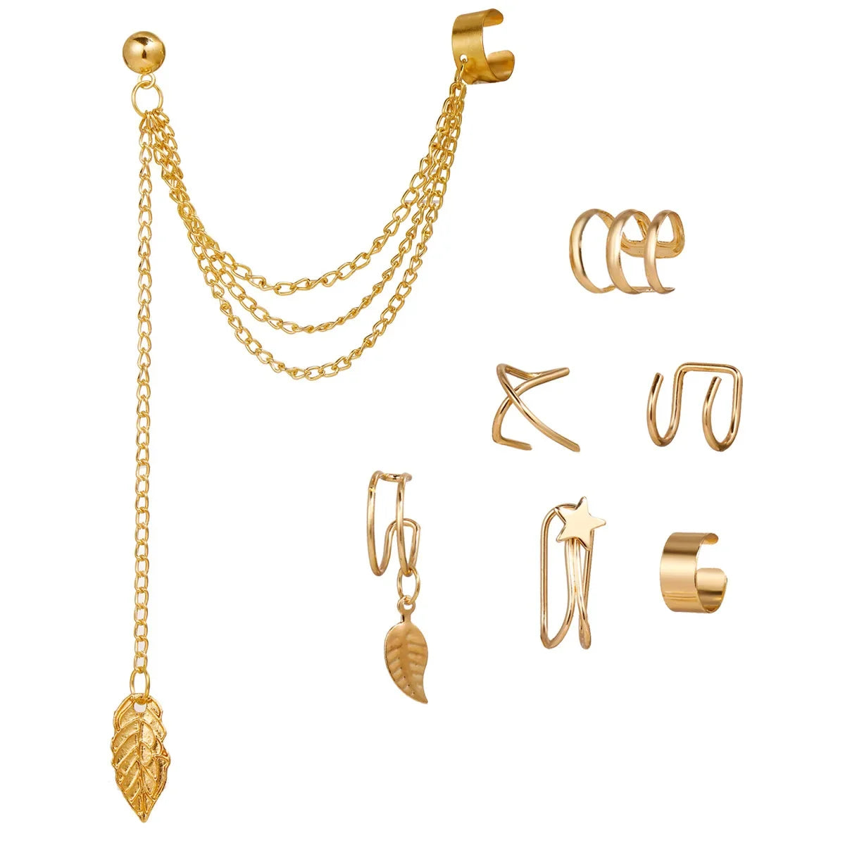 10Pcs Rose Gold Leaf Ear Cuff Set – Non-Piercing Women’s Jewelry