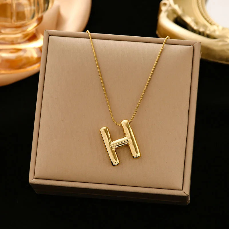 Gold Stainless Steel Letter Necklace – Chunky Alphabet Pendant Jewelry