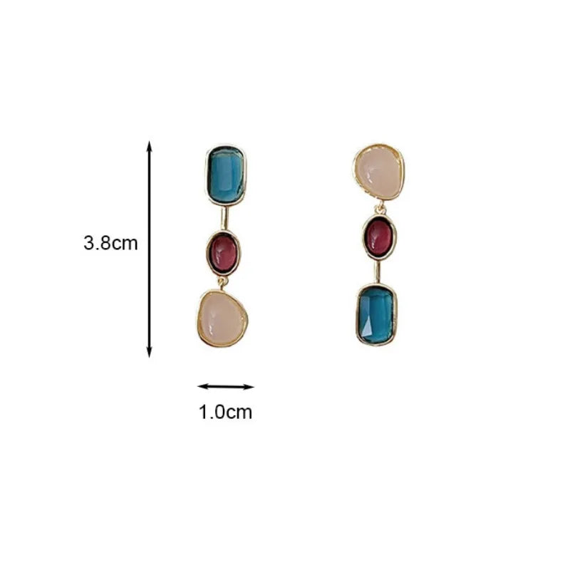 Asymmetric Colorful Resin Dangle Earrings – Retro Geometric Women’s Jewelry