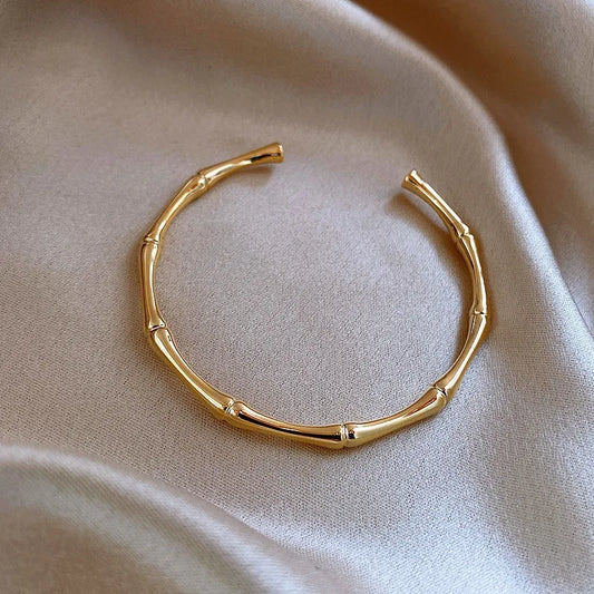 Creative Punk Gold Bamboo Cuff Bracelet – Vintage C-Shaped Bangles for Women