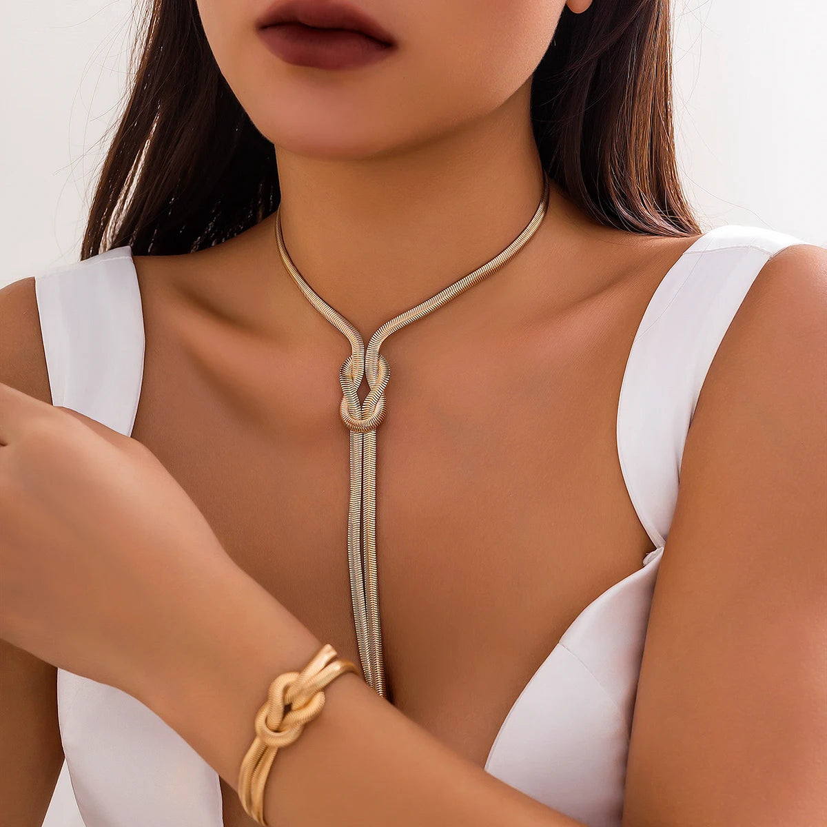 2Pcs Sexy Snake Chain Set – Twisted Necklace & Bracelet for Women, Vintage Goth Y2K