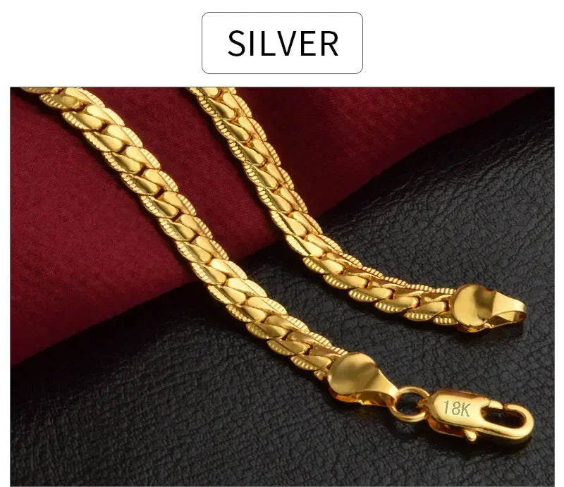 925 Sterling Silver 18K Gold 5MM Sideways Chain Necklace – Unisex Wedding & Fashion Jewelry