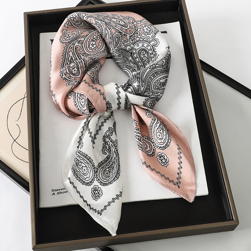 2025 New 70x70cm Printed Women’s Silk Scarf – Luxury Pashmina Square Shawl & Headband