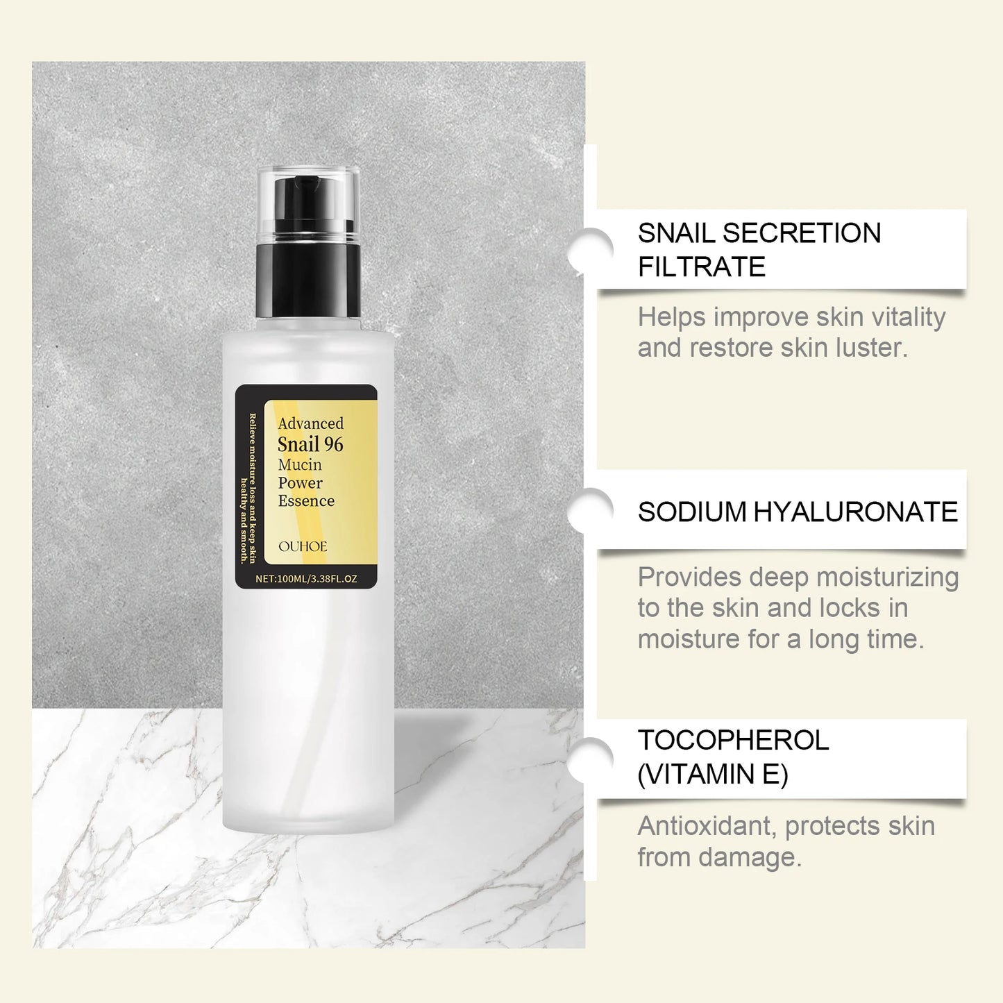 Ouhoe Snail Collagen Face Cream – Repair Essence, Moisturizing, Lifting, Firming, Smoothing & Nourishing Korean Skincare