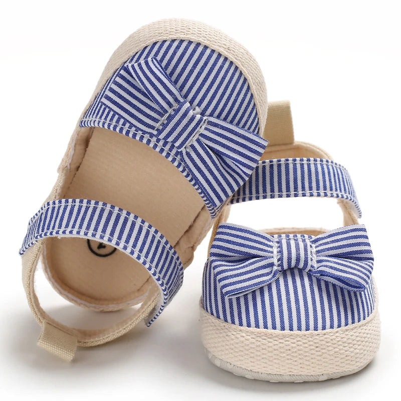 Baby Girl Summer Sandals – Soft Sole Bow Canvas Shoes